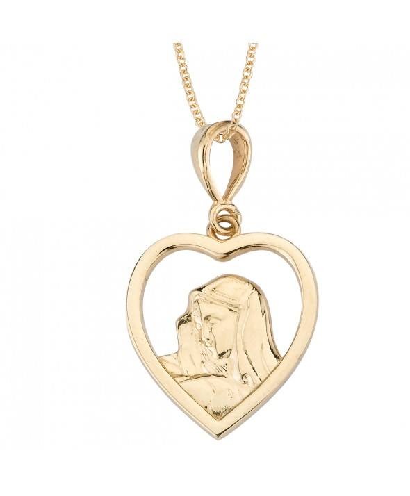 14K Yellow Gold Blessed Mother Heart Medal