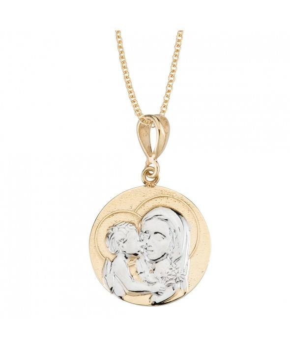14K 2-Tone Blessed Mother with Child Medal