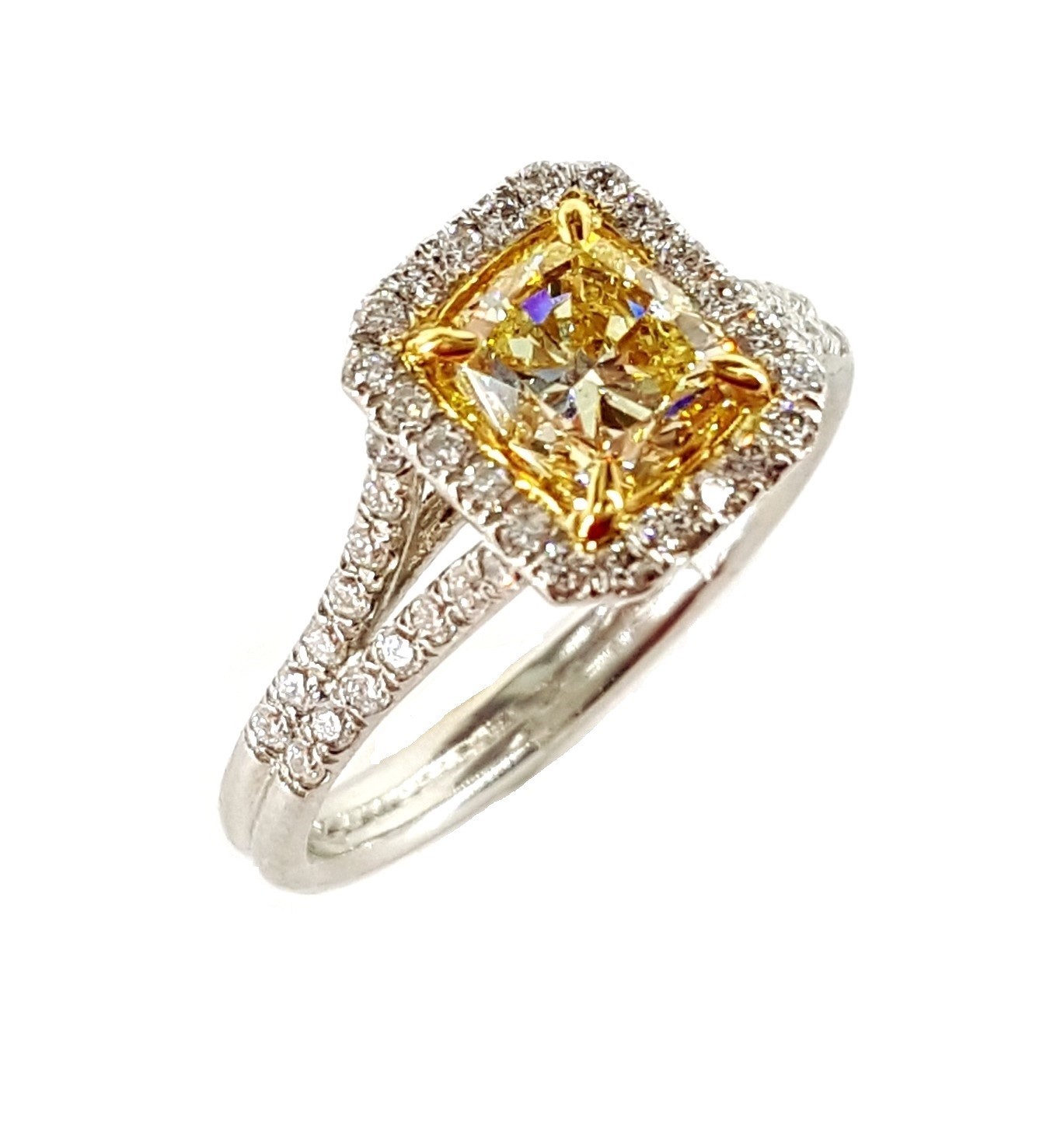 Platinum & 18KY Gold Fancy Yellow 1.96CtTW Diamond Ring