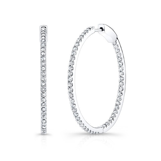 14K White Gold 1.00CtTW Diamond Hoop Earrings