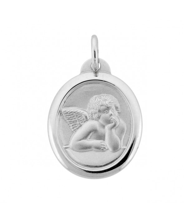14K White Gold Cherub Angel Medal