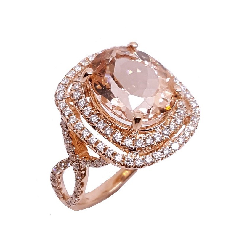14K Rose Gold 5.32Ct Morganite & Diamond Ring