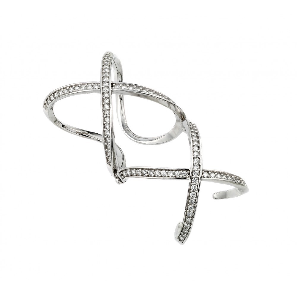 925 Sterling Silver Finger Cuff with CZs