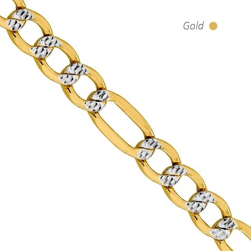 14K 2-Tone Gold Pave Figaro Chain