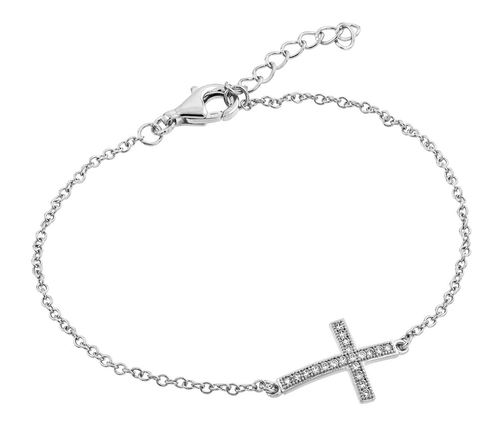 925 Sterling Silver CZ Cross Bracelet