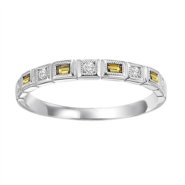 14K White Gold Diamond & Citrine Stackable Ring