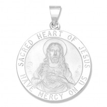 14K White Gold Sacred Heart of Jesus Medal