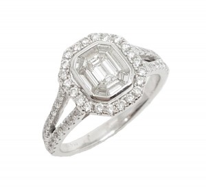 14K White Emerald Star 1.28CtTW Diamond Ring