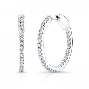 14K White Gold 1.50CtTW Diamond Hoop Earrings