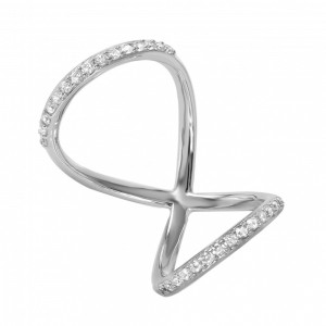 925 Sterling Silver Mid-Finger Fashion Ring with CZs