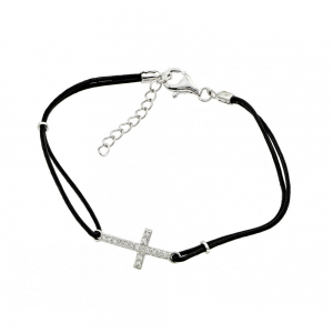 925 Sterling Silver Cross Bracelet /Leather