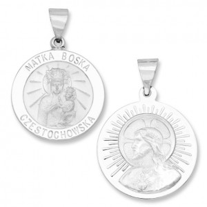 14K White Gold Matka Boska Czestochowska Medal
