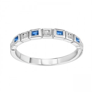 14K White Gold Diamond & Sapphire Stackable Ring
