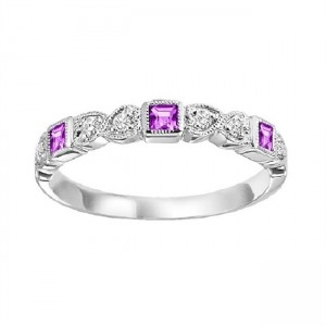 14K White Gold Diamond & Pink Sapphire Stackable Ring