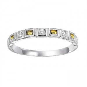 14K White Gold Diamond & Citrine Stackable Ring