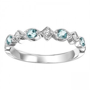 14K White Gold Diamond & Blue Topaz Stackable Ring